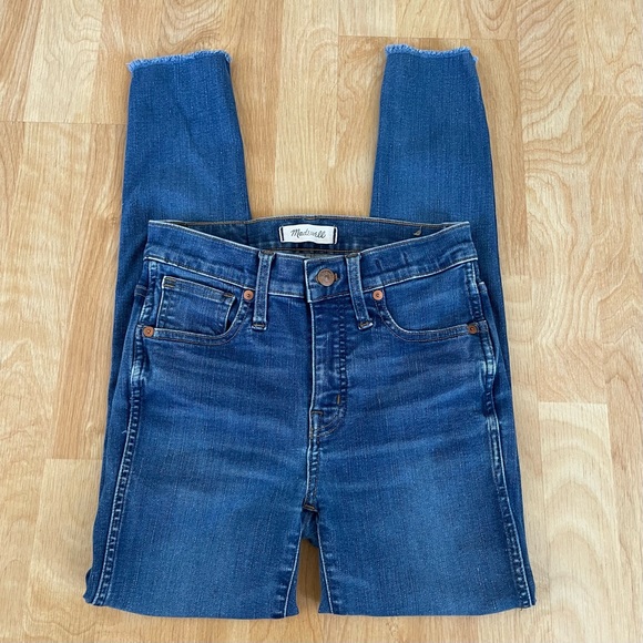 Madewell 9” High Rise Skinny Crop Jeans Destructed Hem Medium Wash Ankle Length - Picture 3 of 16